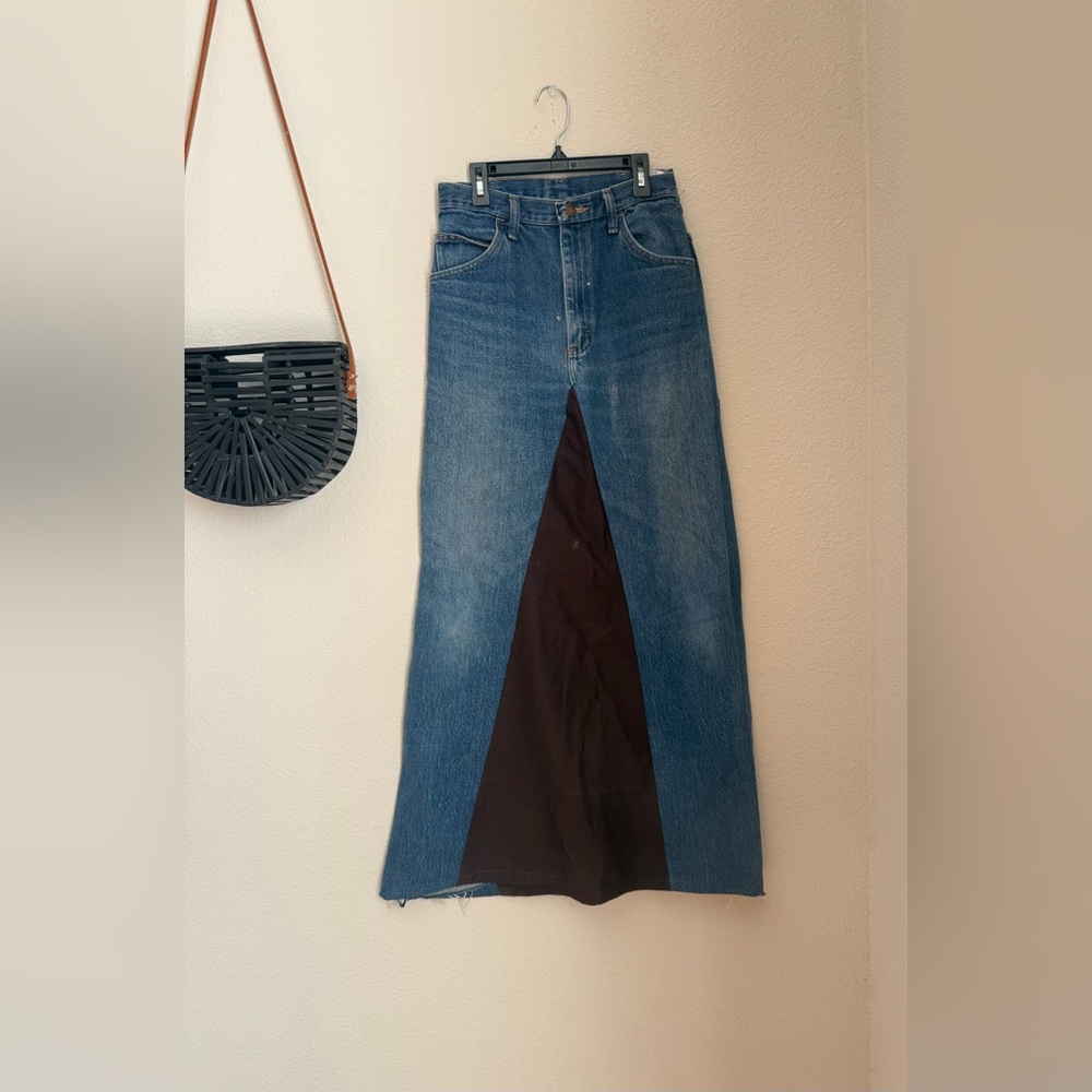 Vintage Handmade Rustler Denim Maxi Skirt, Size 32x34